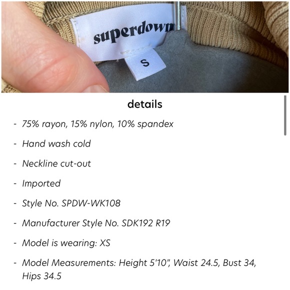 REVOLVE SUPERDOWN Beige Ribbed Knit Stretchy Bodycon Cut Out Turtleneck Sweater - Picture 15 of 17